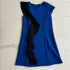 Blue Dress with Black Ruffle Accent